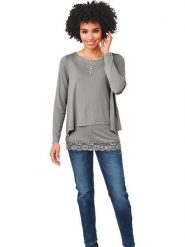 Heine Koszulka w kolorze szarym rozmiar: 34. Szare bluzki Heine, bez wzorów, z koronki, bez kołnierzyka, bez ramiączek. Za 43.99 zł.