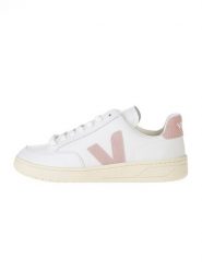 Veja Skórzane sneakersy "V 12" w kolorze biało-jasnoróżowym rozmiar: 37. Białe trampki Veja, bez wzorów, bez zapięcia. Za 435.87 zł.