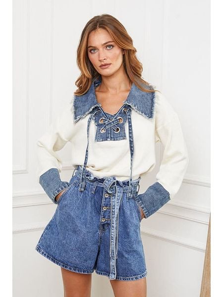 Joséfine Sweter "Calvi" w kolorze kremowo-niebieskim rozmiar: M. Brązowe swetry Joséfine, m, bez wzorów, bez ramiączek. Za 209.82 zł.