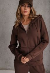 Brązowa Bluza Rozpinana z Bawełną i Kapturem Ozdobiona Sznurkami Ivila. Brązowe bluzy sportowe Renee, l, bez wzorów, z bawełny. Za 69.99 zł.
