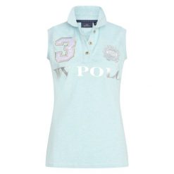 Damskie jeździeckie polo bez rękawów HV Polo Favouritas. Niebieskie koszulki polo HV POLO, s, z aplikacjami, z bawełny, bez kołnierzyka, bez ramiączek. Za 277.50 zł.