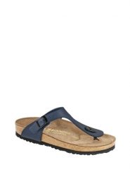 Birkenstock Skórzane japonki "Gizeh" w kolorze granatowym rozmiar: 38. Niebieskie klapki Birkenstock, bez wzorów, z otwartym noskiem, bez obcasa. Za 320.63 zł.