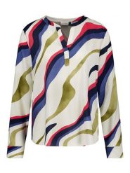 Gerry Weber Bluzka w kolorze oliwkowo-kremowo-niebieskim rozmiar: 38. Brązowe bluzki Gerry Weber, bez wzorów, z wiskozy, bez kołnierzyka, bez ramiączek. Za 127.65 zł.