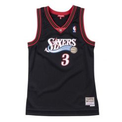 Damska koszulka nba Philadelphia 76ers Allen Iverson. Czarne bluzki Mitchell & Ness, bez wzorów, z poliesteru, sportowe, bez kołnierzyka, bez ramiączek. Za 454.50 zł.
