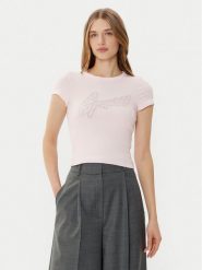 Guess T-Shirt W5RI68KA0H1 Różowy Slim Fit. Czerwone t-shirty Guess, xxl, z aplikacjami, z bawełny, bez kołnierzyka, bez ramiączek. Za 92.00 zł.
