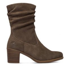 Kozaki Rieker. Szare kozaki Rieker, bez obcasa, na słupku, bez zapięcia. Za 439.99 zł.
