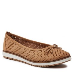 Baleriny Tamaris. Brązowe baleriny Tamaris, bez wzorów, bez obcasa. Za 299.99 zł.