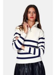 William de Faye Sweter w kolorze biało-niebieskim rozmiar: 38. Białe swetry William de Faye, bez wzorów, bez ramiączek. Za 130.99 zł.