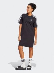 Adidas Sukienka codzienna Essentials 3-Stripes Single Jersey Boyfriend Tee Dress HR4923 Czarny Loose Fit. Czarne sukienki Adidas, na co dzień, xs, bez wzorów, z bawełny, bez kołnierzyka, bez ramiączek, proste. Za 109.99 zł.