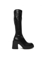 DeeZee Kozaki 9529A Czarny. Czarne kozaki DeeZee, z materiału, bez obcasa, na słupku, bez zapięcia. Za 249.99 zł.