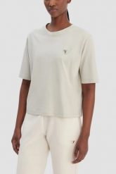 GUESS Zielony bawełniany t-shirt damski na krótki rękaw Colette Boxy, Rozmiar S. Zielone t-shirty Guess, s, z aplikacjami, z bawełny, bez kołnierzyka, bez ramiączek. Za 189.99 zł.