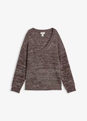 Sweter z miękkiej mieszanki wiskozy. Brązowe swetry bonprix, bez wzorów, z dzianiny, bez ramiączek. Za 159.99 zł.