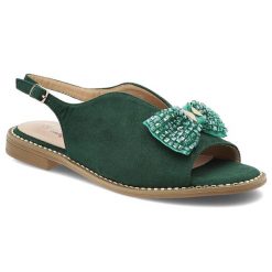 Zielone Sandały S.Barski Stylowe Obuwie Damskie Z Kokardką. Zielone sandały S.BARSKI, bez wzorów, eleganckie, bez obcasa, bez zapięcia. Za 139.00 zł.