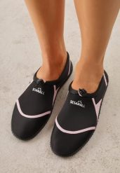 Czarno-Różowe Wsuwane Buty Sportowe do Wody z Elastyczną Cholewką Vetilore. Czarne obuwie sportowe Renee, na lato, bez zapięcia, do pływania. Za 49.99 zł.