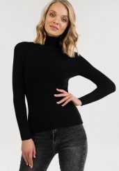 Czarny Golf Oranya. Czarne golfy Born2be, l, bez wzorów, z dzianiny, bez ramiączek. Za 29.99 zł.