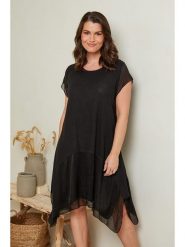Curvy Lady Lniana sukienka w kolorze czarnym rozmiar: 40/42. Czarne sukienki Curvy Lady, bez wzorów, ze lnu, klasyczne, bez kołnierzyka, bez ramiączek, midi. Za 153.71 zł.