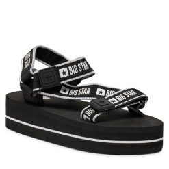 Sandały Big Star Shoes. Czarne sandały BIG STAR SHOES, bez wzorów, retro, bez obcasa, na płaskiej podeszwie, bez zapięcia. Za 119.99 zł.