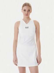 EA7 Emporio Armani Sukienka tenisowa 7W000317 AF14524 U0002 Biały Regular Fit. Białe koszulki sportowe EA7 Emporio Armani, bez wzorów, z syntetyku, bez ramiączek, tenisowe. Za 499.99 zł.