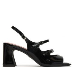 Sandały Tamaris. Czarne sandały Tamaris, bez wzorów, bez obcasa, na słupku, bez zapięcia. Za 299.99 zł.