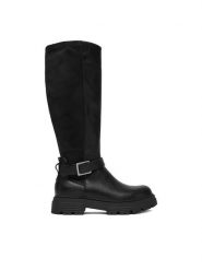 JENNY Kozaki CEO-WS6211-10 Czarny. Czarne kozaki Jenny, z materiału, bez obcasa, na płaskiej podeszwie, bez zapięcia. Za 219.99 zł.