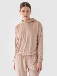 4F Bluza dresowa z weluru nierozpinana z kapturem damska - beżowa S. Brązowe bluzy 4f, s, bez wzorów, z dresówki, z kapturem. W wyprzedaży za 59.99 zł.