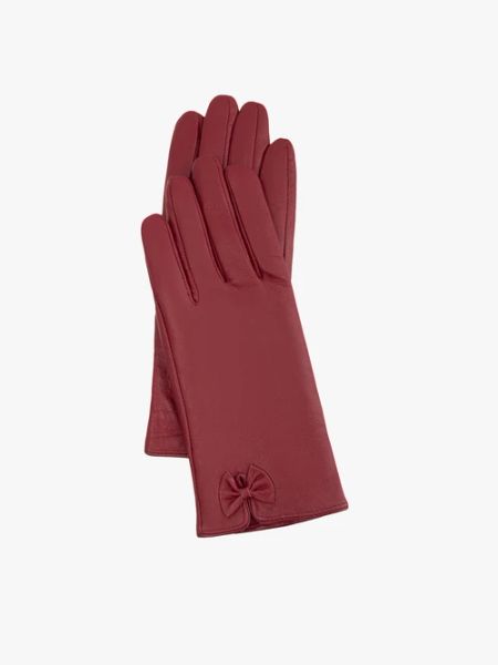 Bordowe rękawiczki ze skóry licowej. Czerwone rękawiczki Ryłko, bez wzorów, ze skóry, klasyczne. Za 129.99 zł.