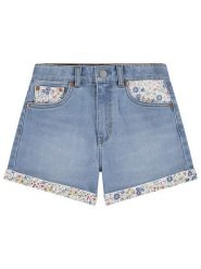 Levi's Kids Szorty dżinsowe w kolorze błękitnym rozmiar: 128. Niebieskie szorty Levi's Kids, z aplikacjami, ze skóry, klasyczne. Za 109.45 zł.