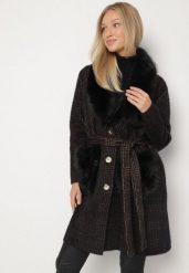 Czarny Elegancki Płaszcz z Wiskozą z Wiązanym Paskiem i Futerkiem Lannorela. Czarne płaszcze Born2be, l, bez wzorów, z koronki, bez kaptura. Za 189.99 zł.