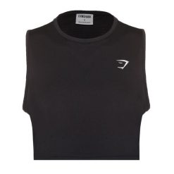 Top treningowy damski Gymshark Training Crop Tank. Czarne topy Gymshark, xl, bez wzorów, bez kołnierzyka, bez ramiączek. Za 35.99 zł.