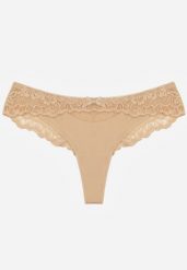 Beżowe Majtki Stringi Ozdobione Koronką Phisoris. Brązowe stringi Renee, bez wzorów, z koronki. Za 12.99 zł.