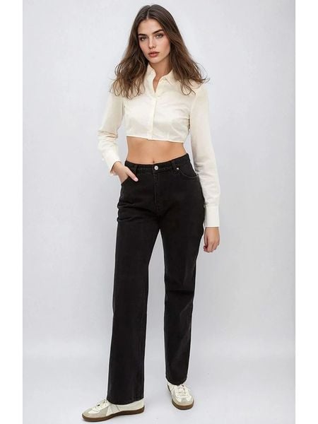 Monki Dżinsy - Regular fit - w kolorze czarnym rozmiar: W30. Czarne jeansy Monki, bez wzorów, z podwyższonym stanem. Za 87.40 zł.