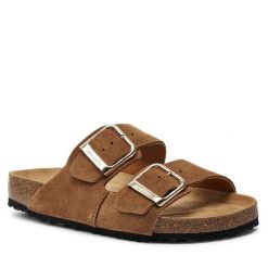 Klapki Tamaris. Brązowe klapki Tamaris, bez wzorów, bez obcasa. Za 259.99 zł.