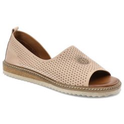 Złote Sandały Damskie Artiker Stylowe Obuwie. Żółte sandały Artiker, bez wzorów, z nubiku, eleganckie, bez obcasa, na obcasie, bez zapięcia. Za 269.00 zł.