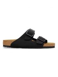 Birkenstock Skórzane klapki "Arizona" w kolorze czarnym rozmiar: 39. Czarne klapki Birkenstock, bez wzorów, z nubiku, z otwartym noskiem, bez obcasa. Za 505.13 zł.
