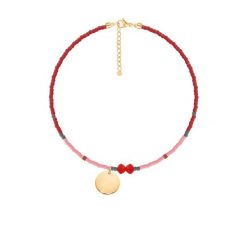 Bransoletka z różowymi i czerwonymi japońskimi koralikami Miyuki z medalikiem. Czerwone bransoletki Lilou, z koralem, pozłacane. Za 258.00 zł.