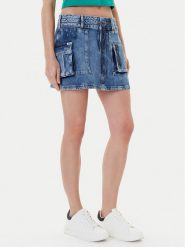 Guess Spódnica jeansowa W5YD0L D5R01 Niebieski Regular Fit. Niebieskie spódnice Guess, l, z aplikacjami, z bawełny, mini. Za 519.99 zł.