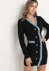 Czarna Dzianinowa Sukienka z Wiskozą w Stylu Retro z Ozdobnymi Napami Tesmere. Czarne sukienki Born2be, na co dzień, m, z aplikacjami, z dzianiny, eleganckie, bez kołnierzyka, bez ramiączek, mini, dopasowane. Za 139.99 zł.