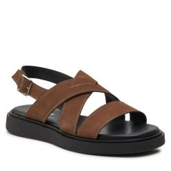 Sandały Vagabond Shoemakers. Brązowe sandały Vagabond Shoemakers, bez wzorów, bez obcasa, na płaskiej podeszwie, bez zapięcia. Za 259.99 zł.