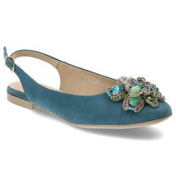 Turkusowe Sandały Armodo Eleganckie Obuwie Damskie. Niebieskie sandały Armodo, z aplikacjami, z weluru, eleganckie, bez obcasa, na płaskiej podeszwie, bez zapięcia. Za 440.99 zł.