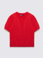 Sweter damski zapinany na guziki z krótkim rękawem czerwony Manona 603. Czerwone swetry Big Star, l, bez wzorów, z dzianiny, bez ramiączek. Za 139.99 zł.