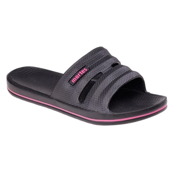 Klapki Damskie Vedi. Czarne klapki MARTES ESSENTIALS, bez wzorów, z materiału, z otwartym noskiem, bez obcasa, na obcasie. Za 47.99 zł.