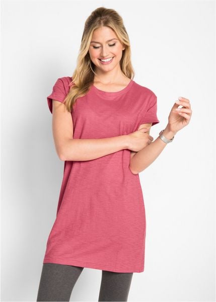 Długi T-shirt z czystej bawełny. Czerwone t-shirty bonprix, bez wzorów, z bawełny, bez kołnierzyka, bez ramiączek. Za 42.99 zł.