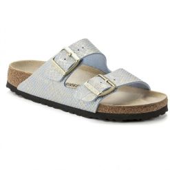 Klapki damskie Birkenstock Arizona BS Birko-flor. Niebieskie klapki Birkenstock, bez wzorów, z denimu, bez obcasa. Za 287.00 zł.