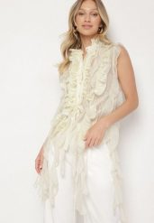 Żółta Koszula z Ozdobnymi Falbanami Adoria. Żółte koszule Born2be, m, bez wzorów, eleganckie, bez kołnierzyka, bez ramiączek. Za 139.99 zł.