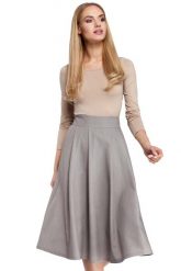Szara Midi Spódnica z Kontrafałdami. Szare spódnice MOE, l, bez wzorów, z elastanu, midi, rozkloszowane. Za 203.90 zł.