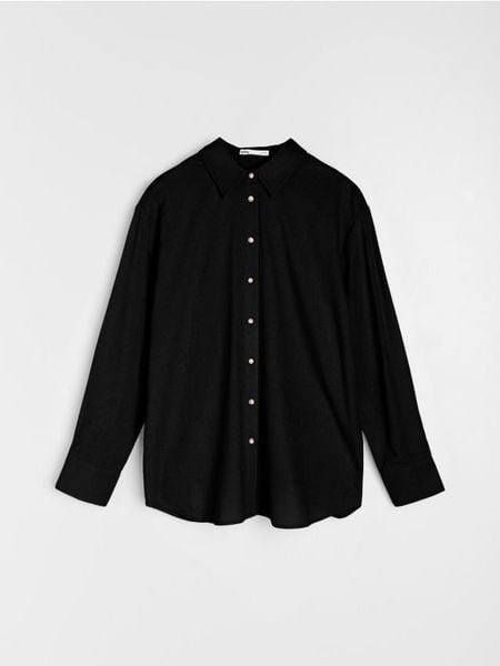Koszula z domieszką lnu - czarny. Czarne koszule Sinsay, xl, bez wzorów, bez kołnierzyka, bez ramiączek. W wyprzedaży za 25.99 zł.