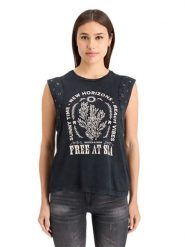 Scotch & Soda Top w kolorze antracytowym rozmiar: S. Czarne topy Scotch & Soda, s, bez wzorów, z bawełny, bez kołnierzyka, bez ramiączek. Za 96.37 zł.
