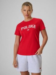 4F Koszulka kibica damska - czerwona XL. Czerwone koszulki sportowe 4f, bez wzorów, z bawełny, bez ramiączek. Za 59.99 zł.