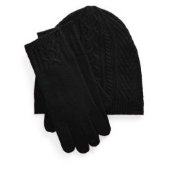 Zestaw czapka, szalik i rękawiczki LAUREN RALPH LAUREN. Czarne czapki Lauren Ralph Lauren, bez wzorów. Za 1,049.00 zł.
