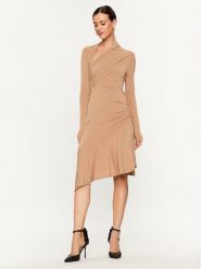 Pinko Sukienka koktajlowa Babar 102488 A1BQ Beżowy Slim Fit. Brązowe sukienki Pinko, l, bez wzorów, z wiskozy, wizytowe, bez kołnierzyka, bez ramiączek. Za 819.99 zł.